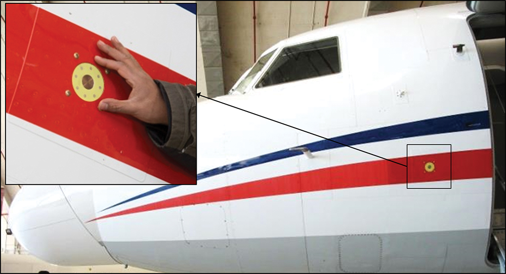 The particle-detection probe is pictured installed on the NRC's Convair 580 research aircraft. Credit: National Research Council of Canada